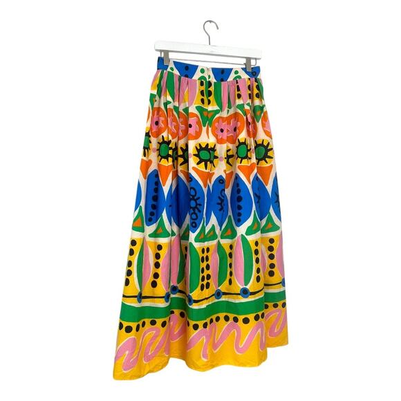 ZARA Colorful Cotton Abstract Batik African Print Pleated Maxi Skirt Size Small - Picture 7 of 10